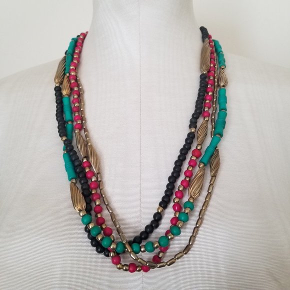 Funky Boho Colorful Multi Strand Necklace Jewelry - Picture 3 of 13